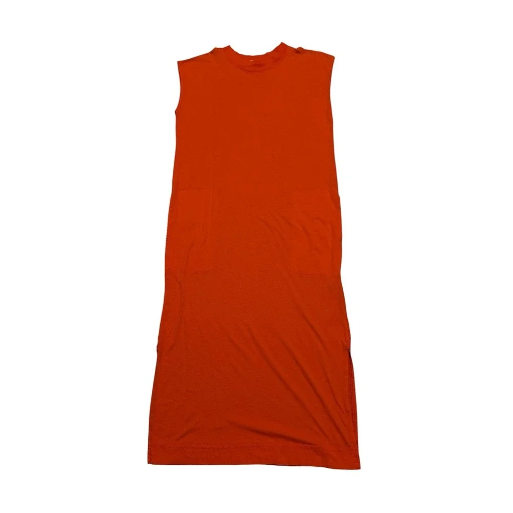 Free People Beach Orange Maxi Dress Sleeveless Side Slit Pockets Cotton Modal SP